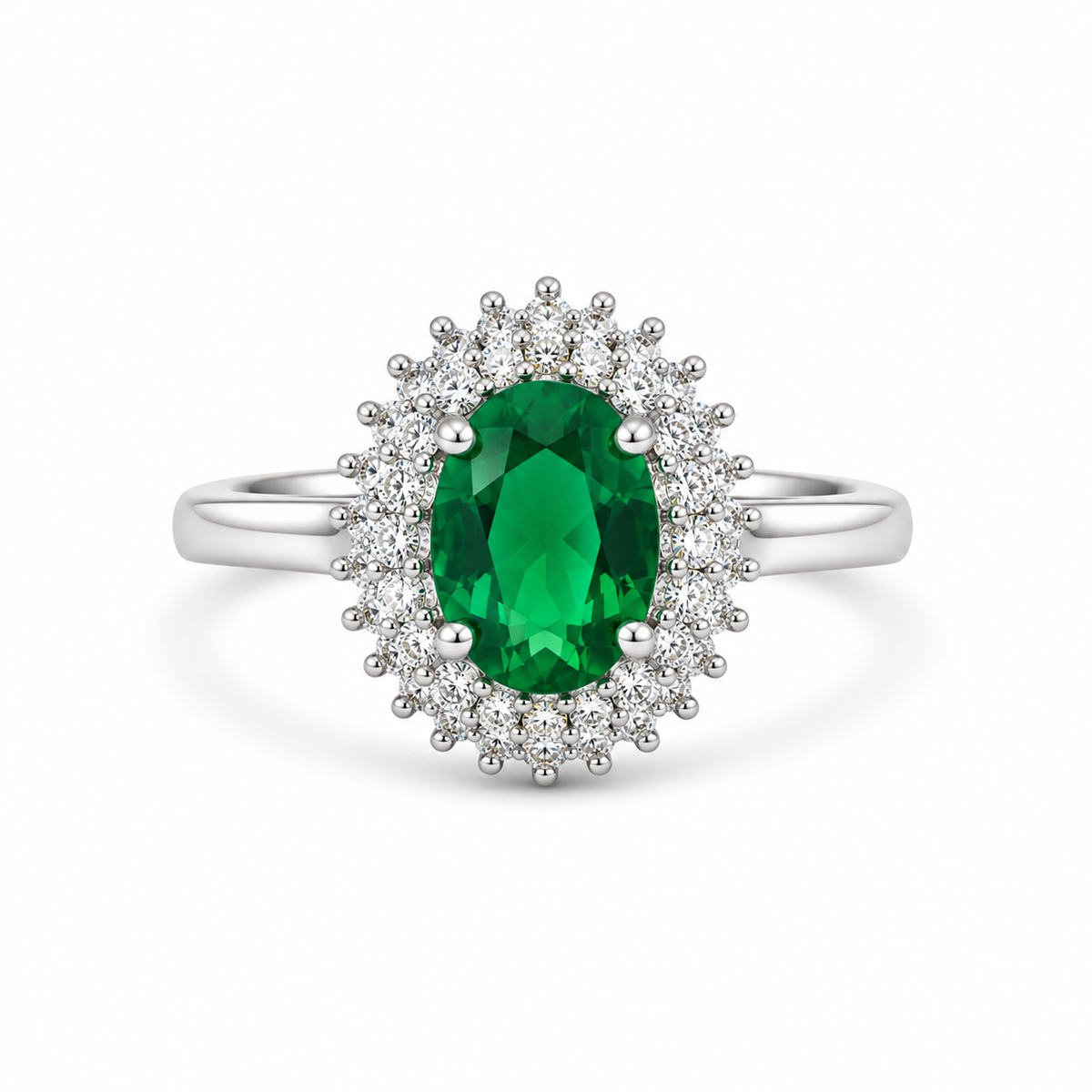 Green Oval CZ Double Halo Dress Ring