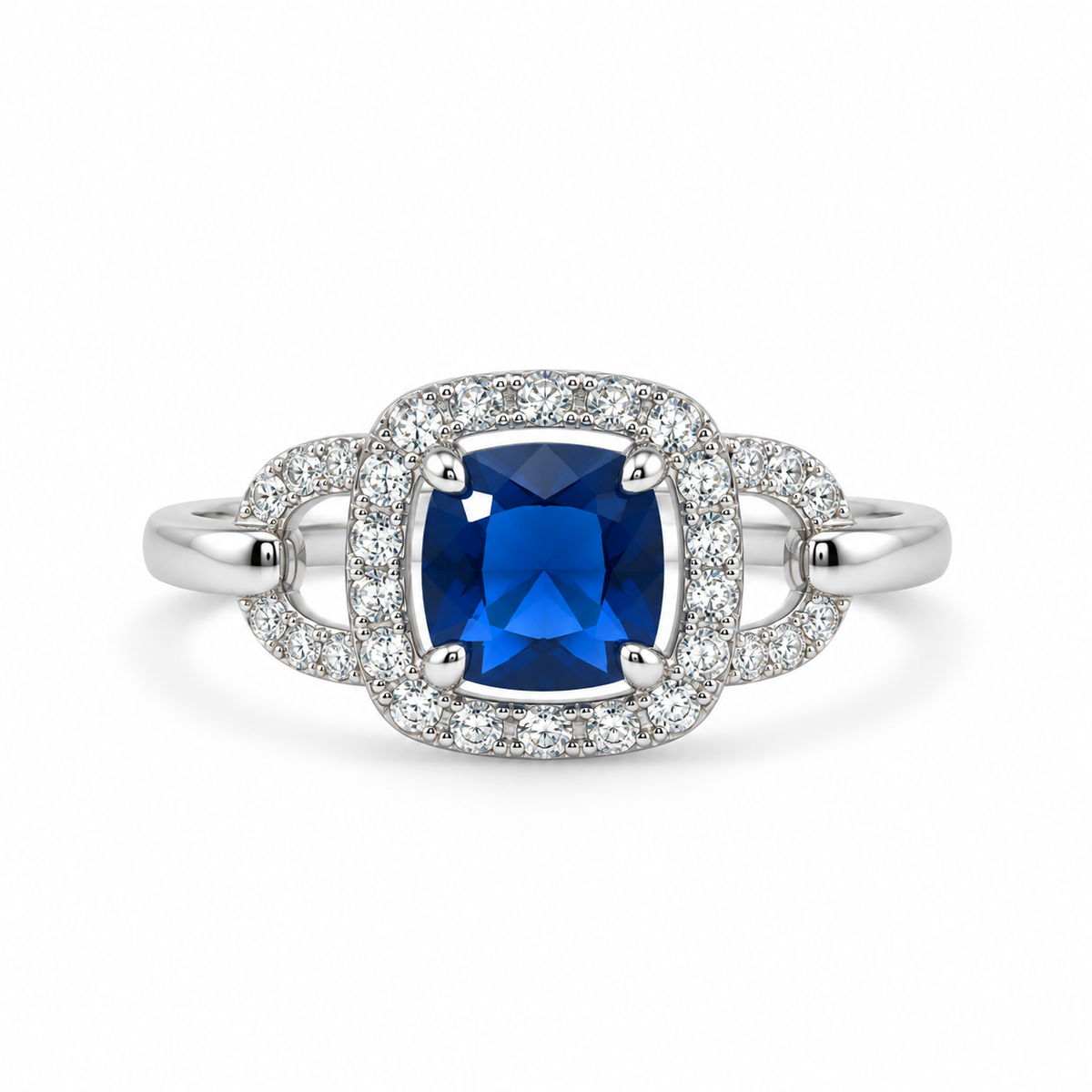 Blue Princess Cut CZ Halo Dress Ring
