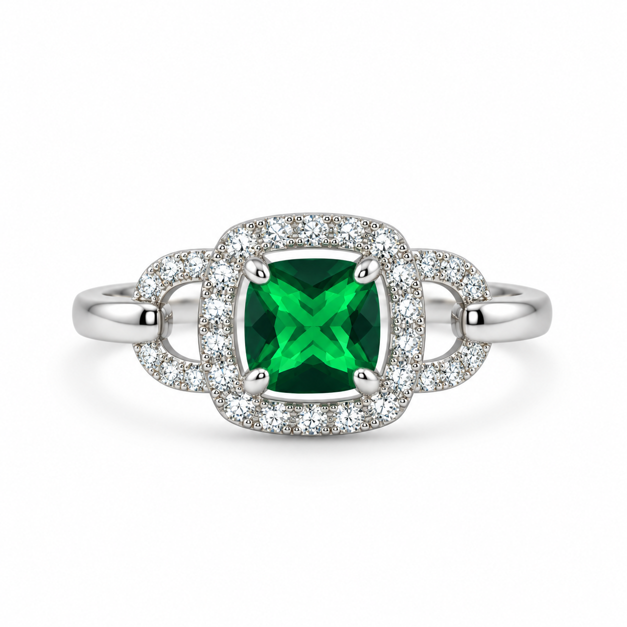 Green Princess Cut CZ Halo Dress Ring