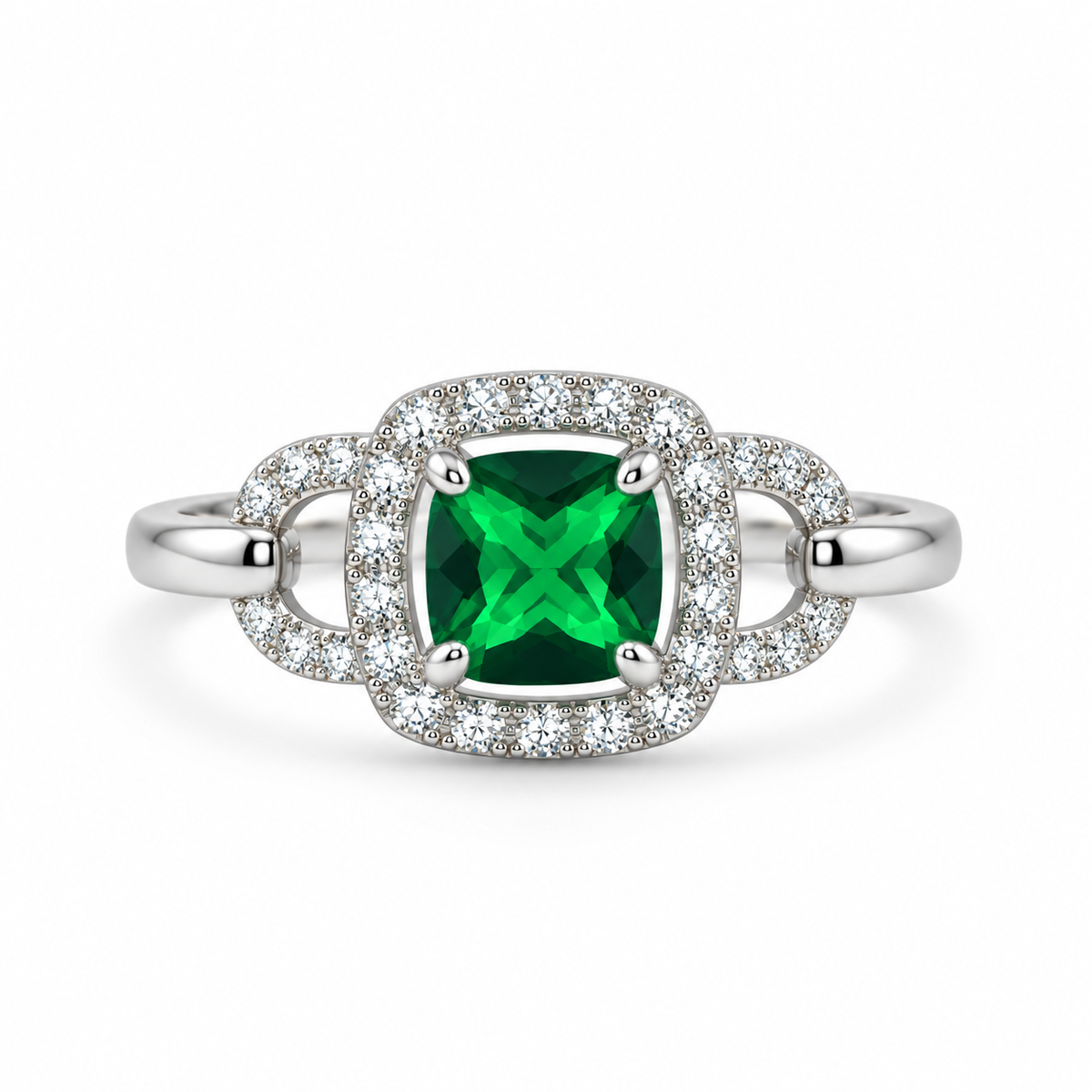 Green Princess Cut CZ Halo Dress Ring