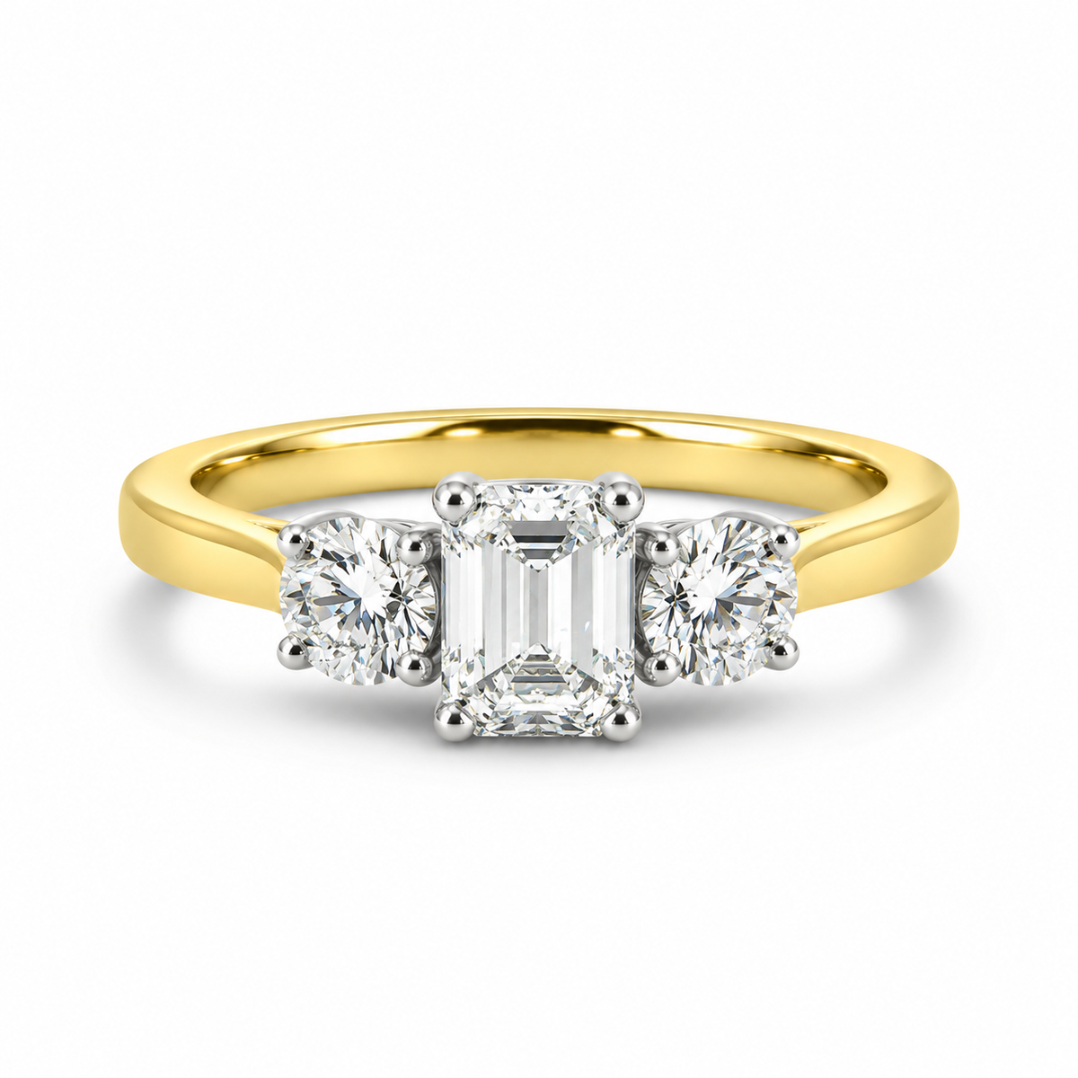 18kt Emerald and Brilliant Cut Three Stone Diamond Engagement Ring
