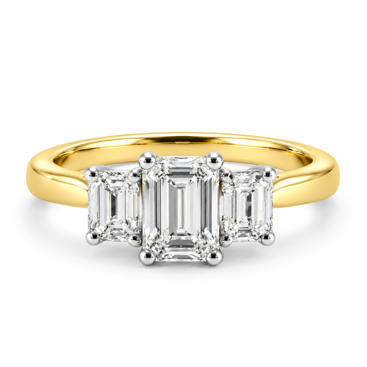 18kt Emerald Cut Three Stone Diamond Engagement Ring