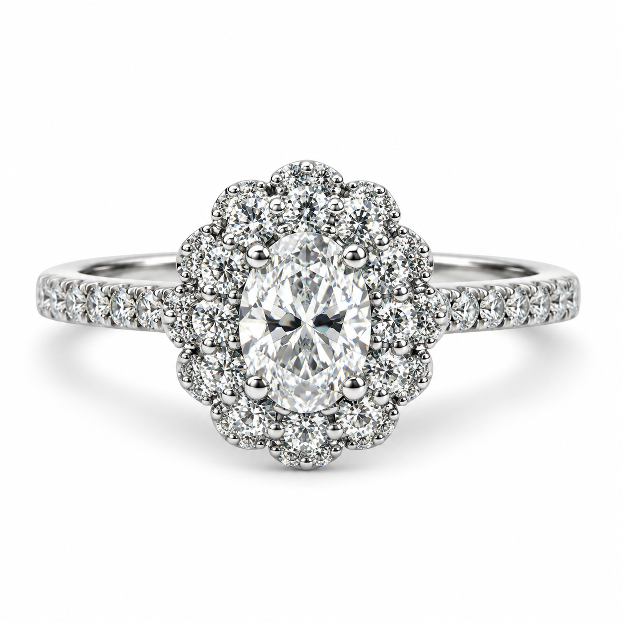Platinum Oval Halo Diamond Engagement Ring