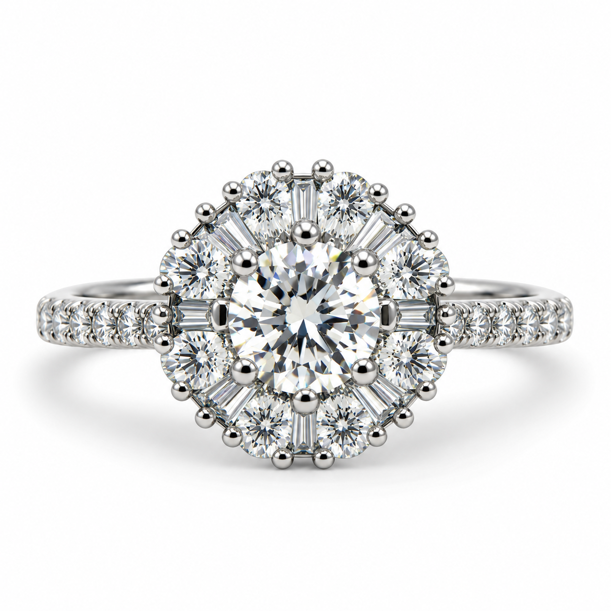 Platinum Fancy Cut Cluster Diamond Engagement Ring