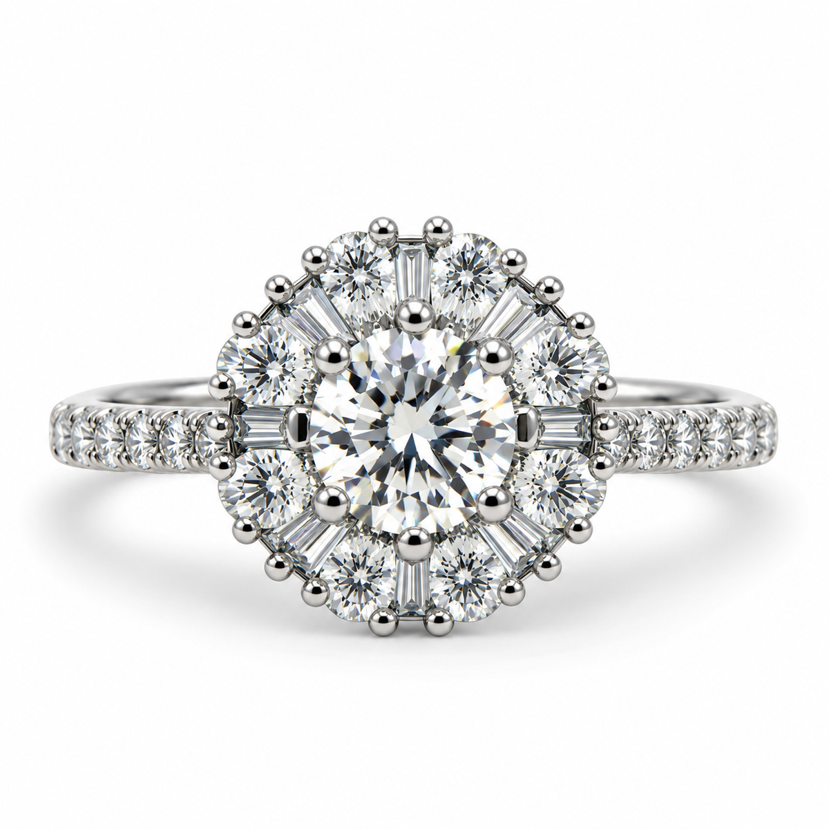Platinum Fancy Cut Cluster Diamond Engagement Ring