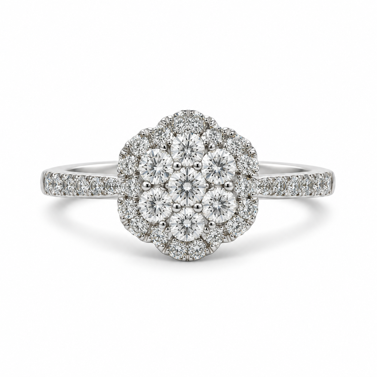 Platinum Vintage Flower Diamond Engagement Ring