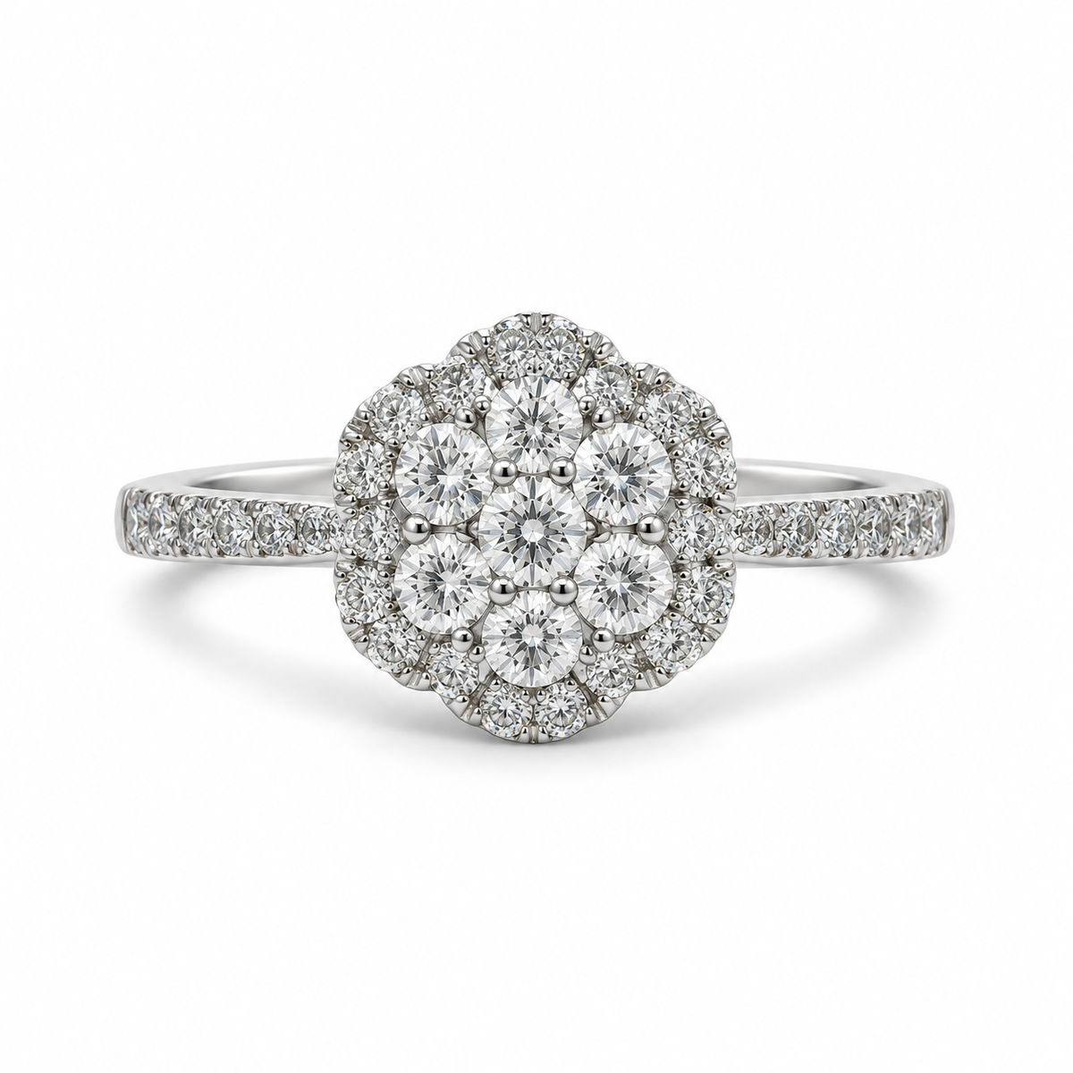 Platinum Vintage Flower Diamond Engagement Ring