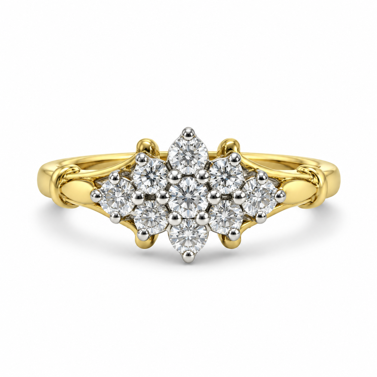 18kt Nine Stone Diamond Engagement Ring