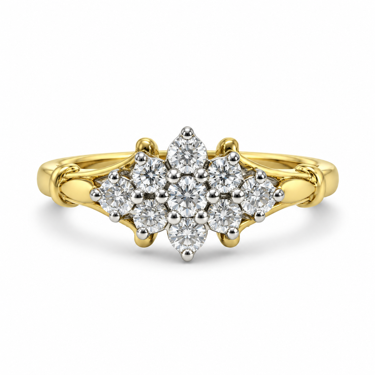 18kt Nine Stone Diamond Engagement Ring