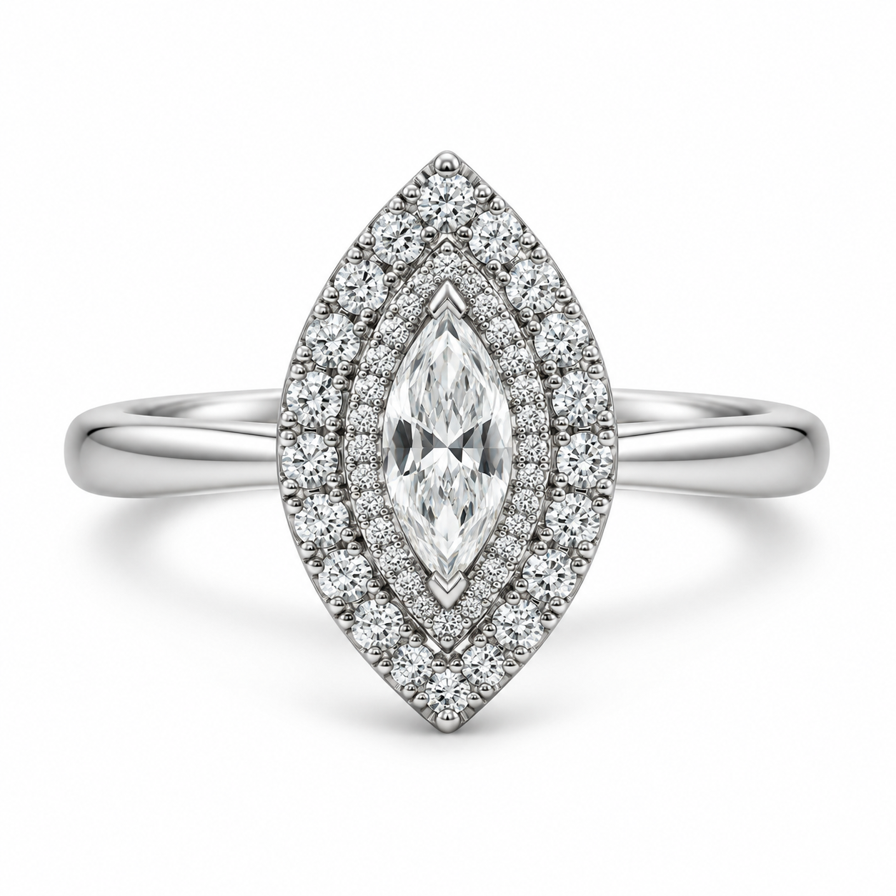 Platinum Marquise and Brilliant Cut Diamond Engagement Ring