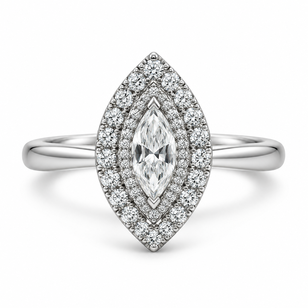 Platinum Marquise and Brilliant Cut Diamond Engagement Ring