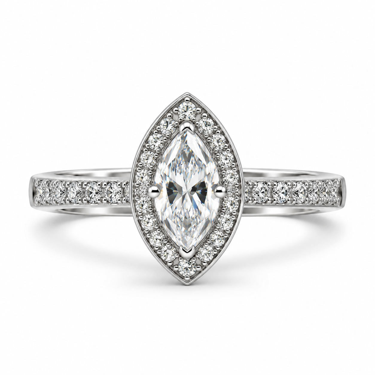 Platinum Marquise and Brilliant Cut Diamond Engagement Ring