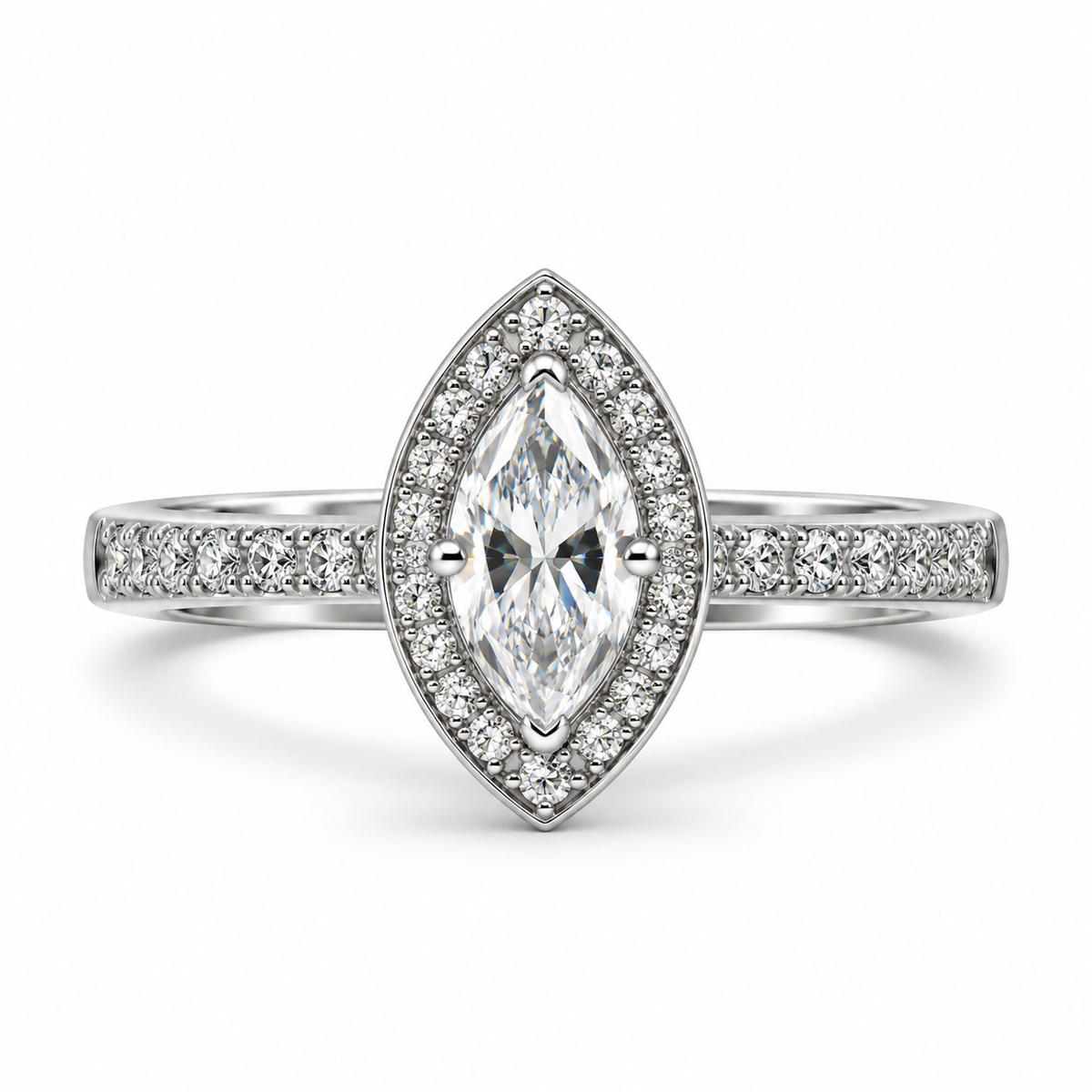 Platinum Marquise and Brilliant Cut Diamond Engagement Ring