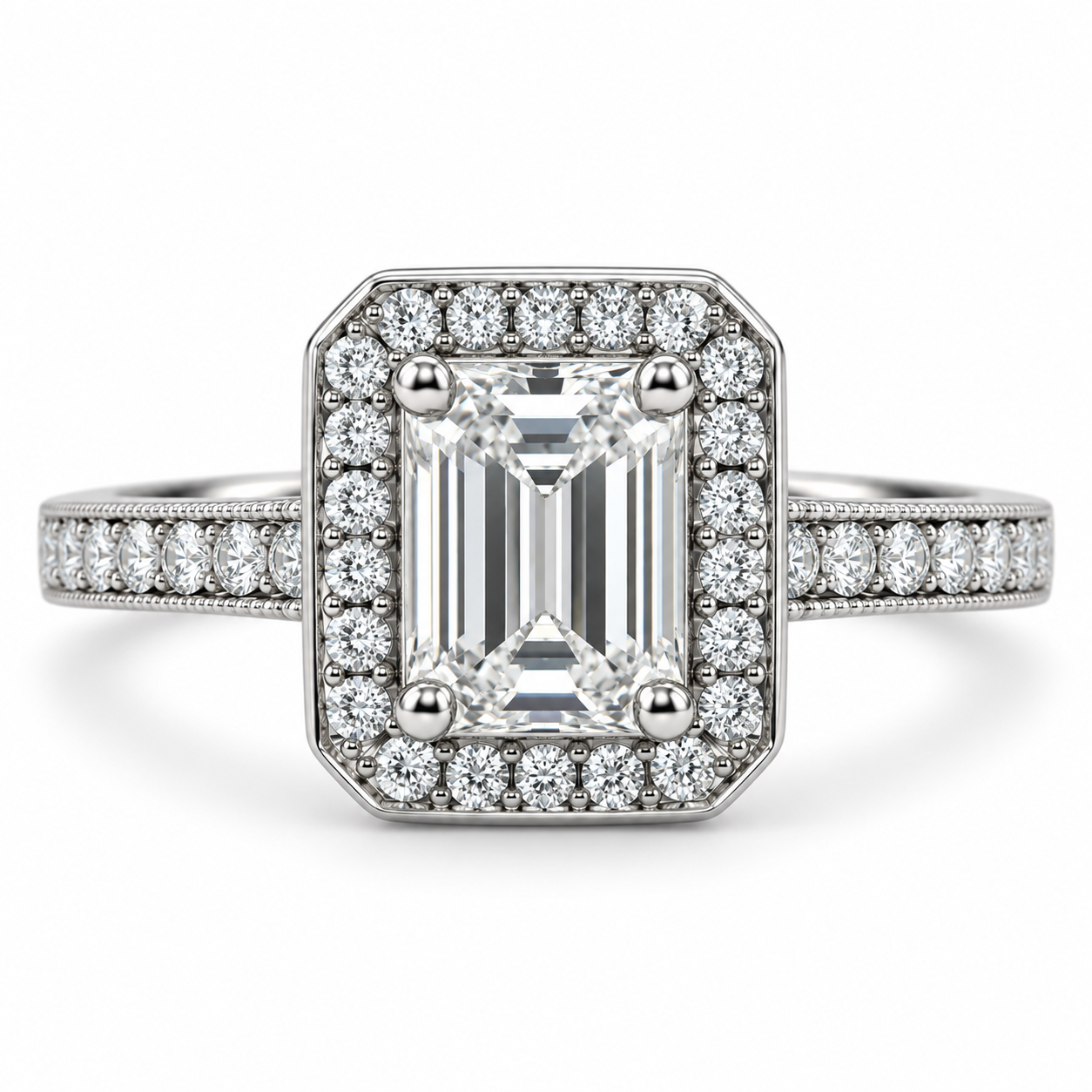18kt Emerald and Brilliant Cut Diamond Engagement Ring