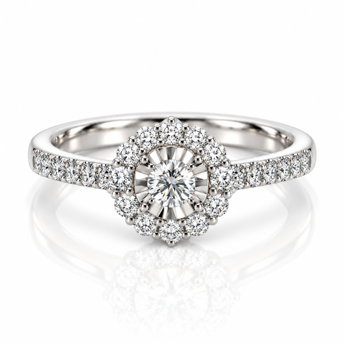 9kt Diamond Halo Engagement Ring