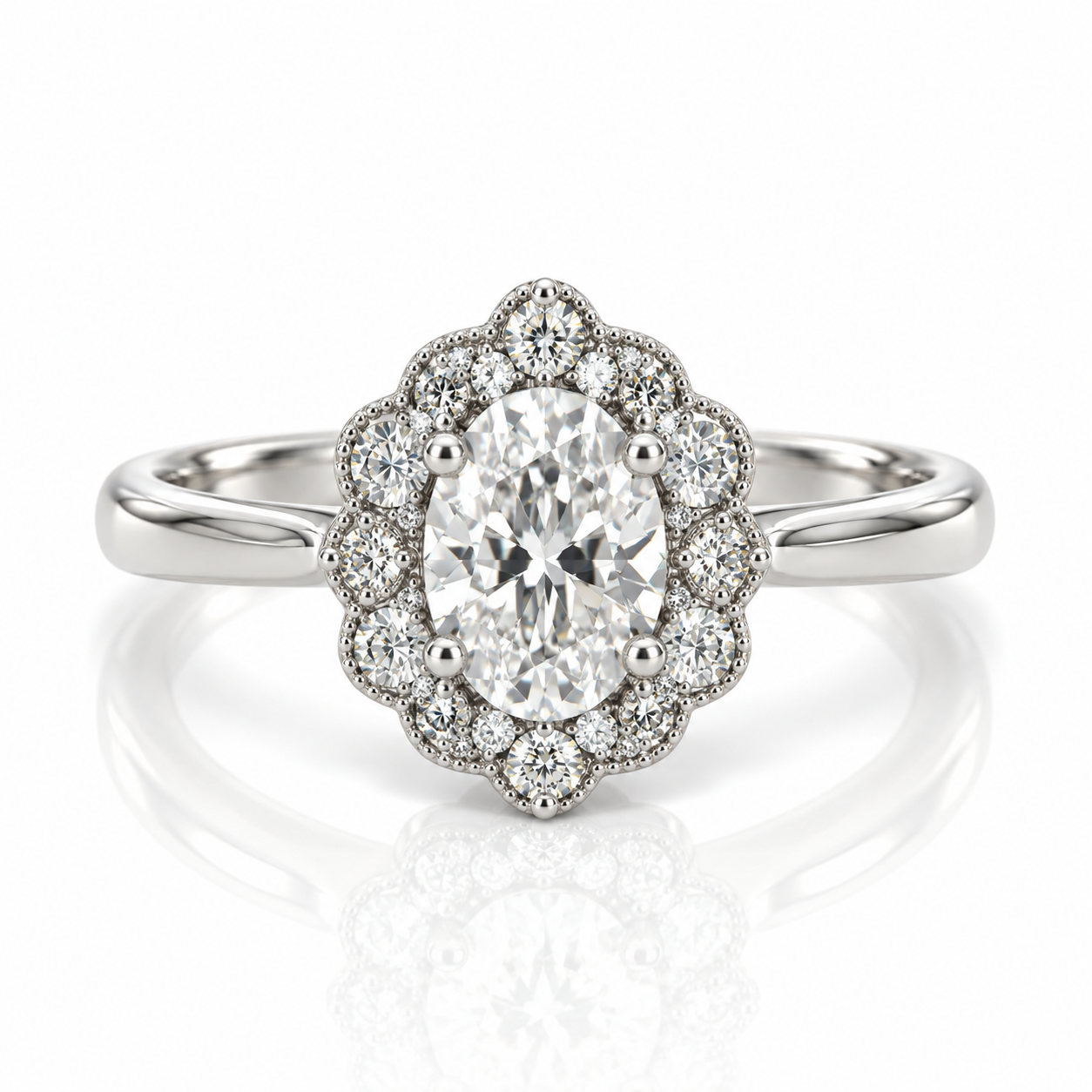 Platinum Oval Halo Engagement Ring