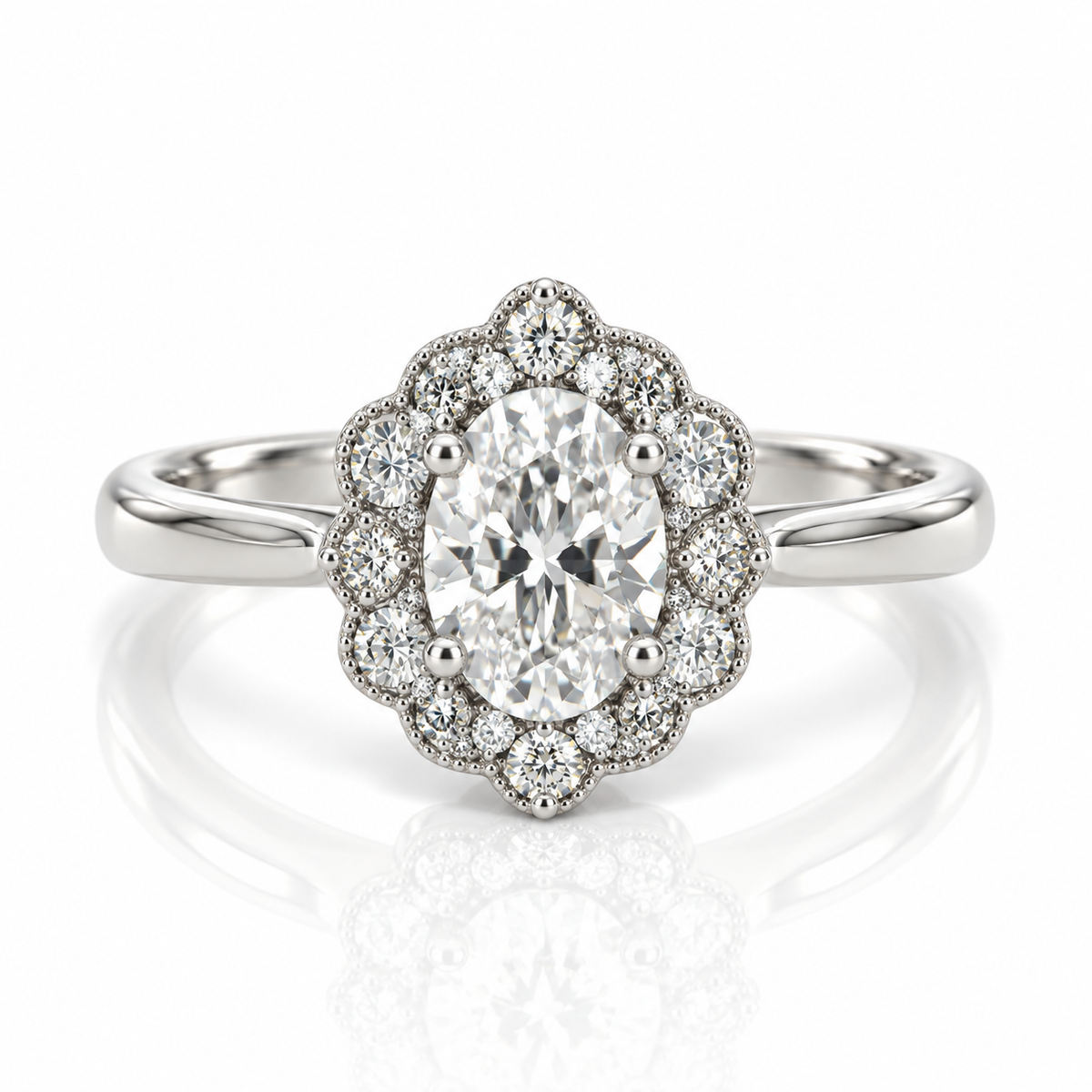 Platinum Oval Halo Engagement Ring