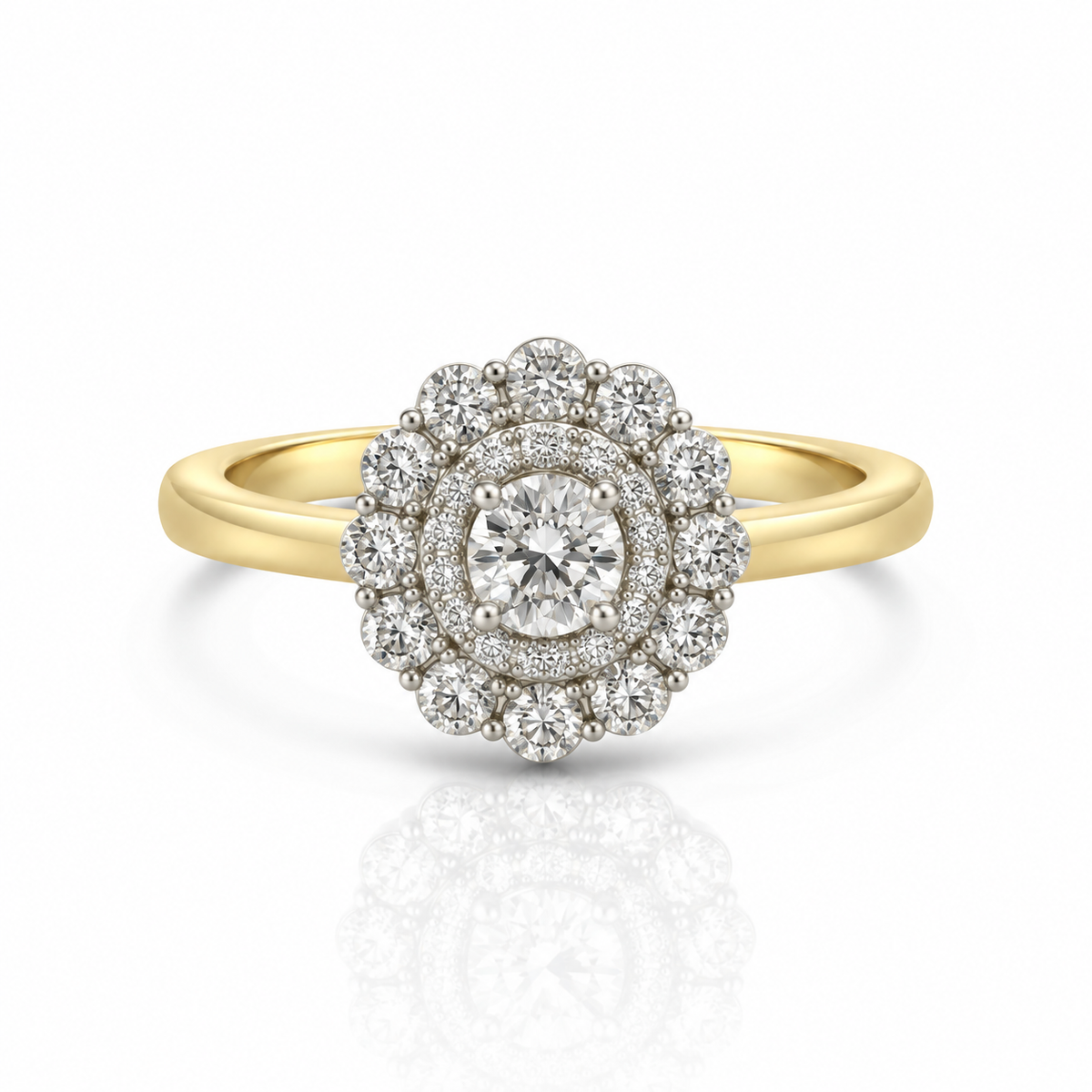 18kt Round Halo Engagement Ring