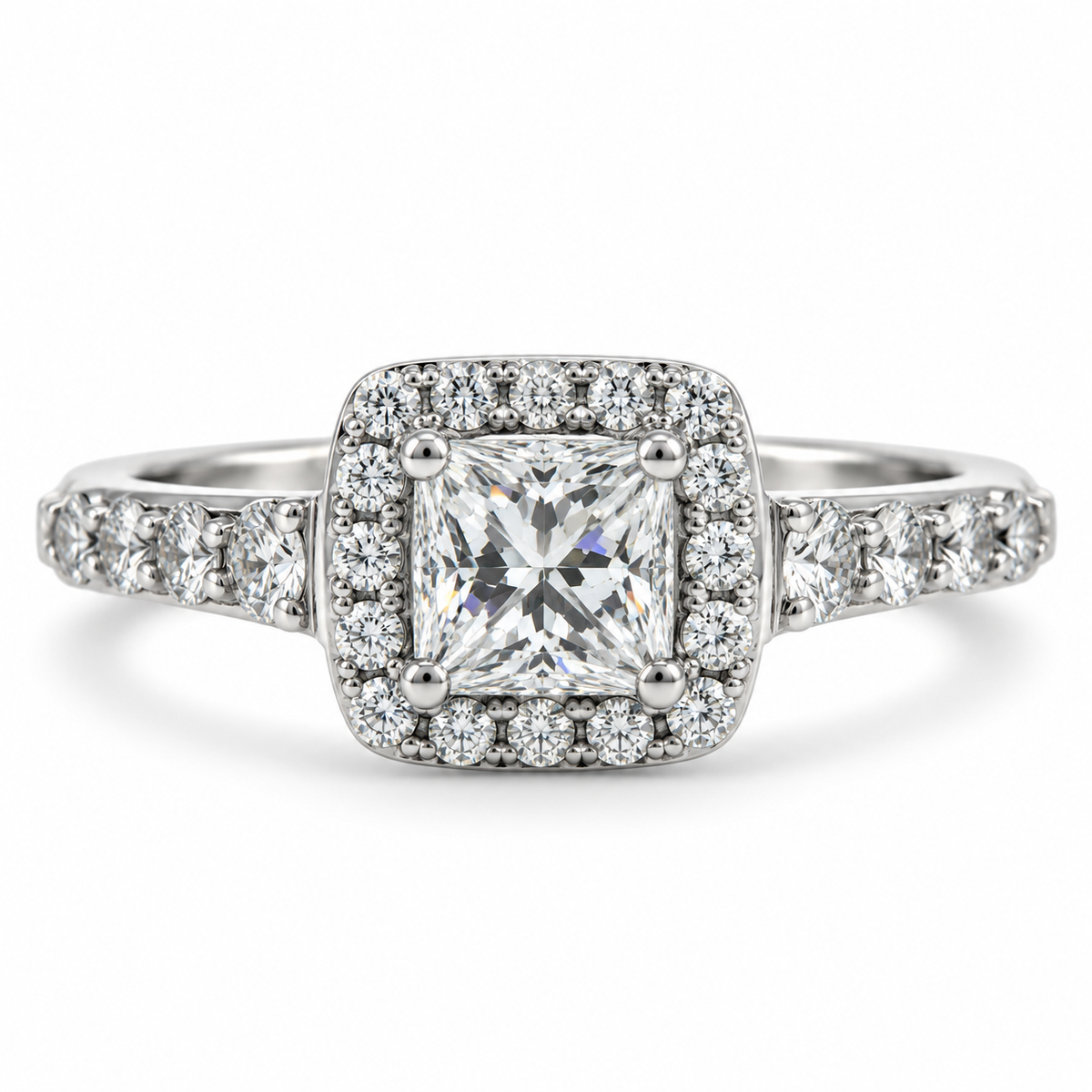 18kt Princess and Brilliant Cut Halo Diamond Engagement Ring