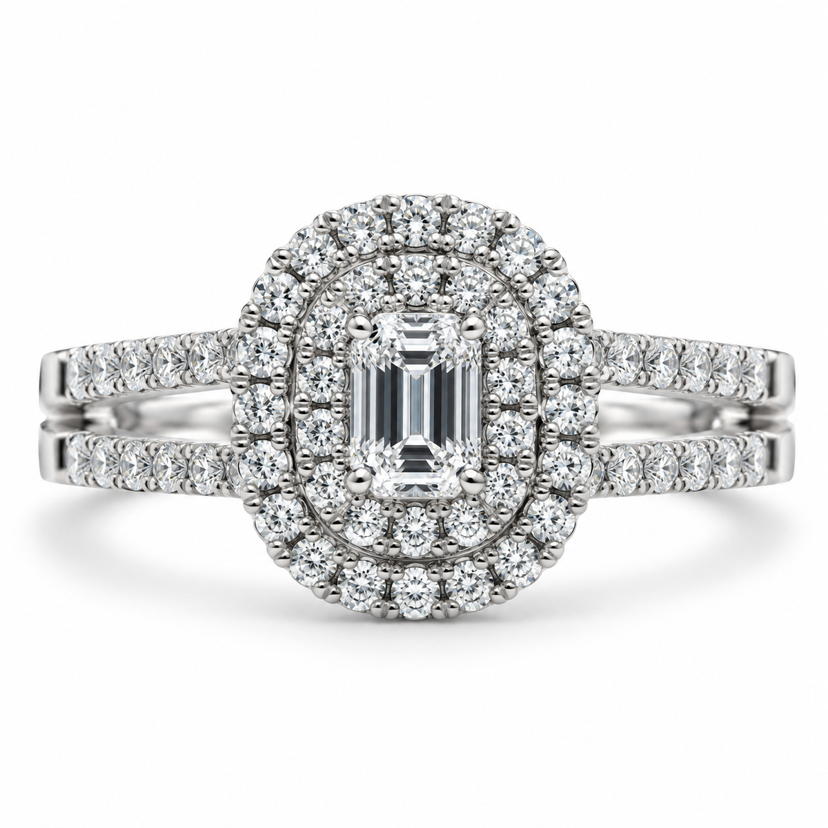 18kt Emerald Cut Halo Diamond Engagement Ring