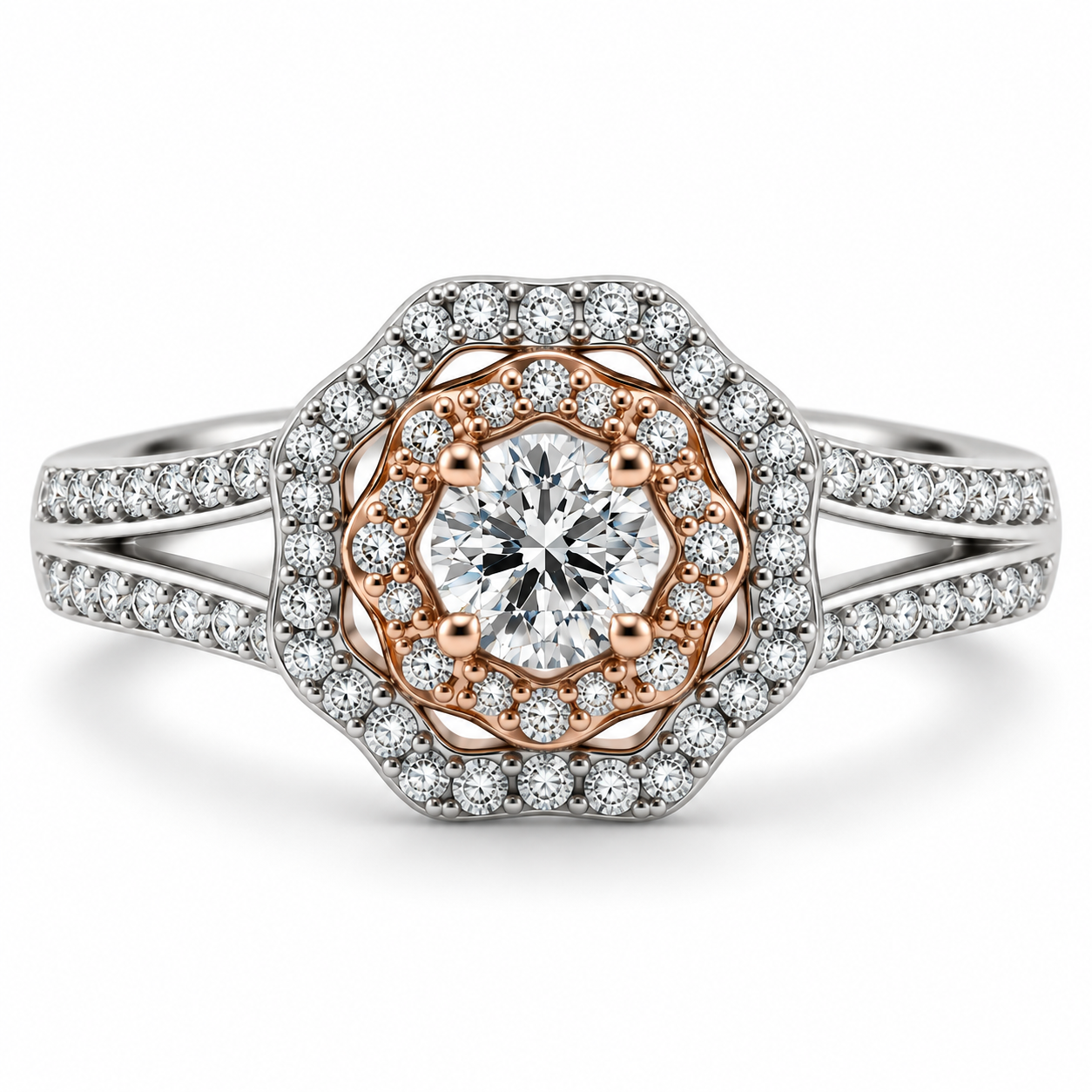 18kt Vintage Double Halo Diamond Engagement Ring