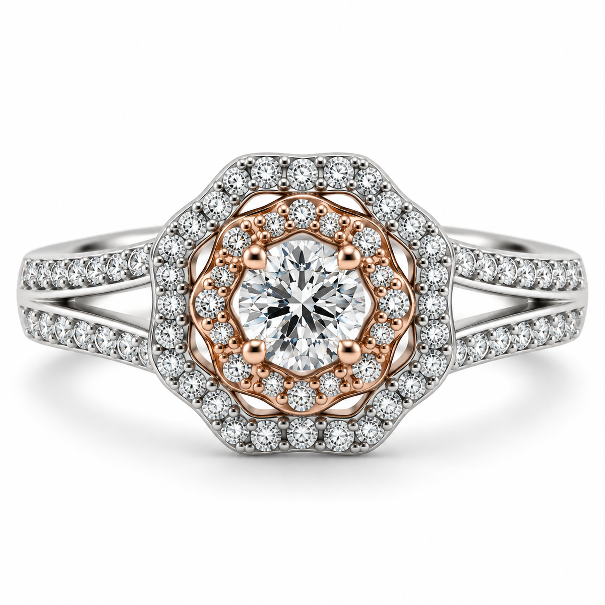 18kt Vintage Double Halo Diamond Engagement Ring