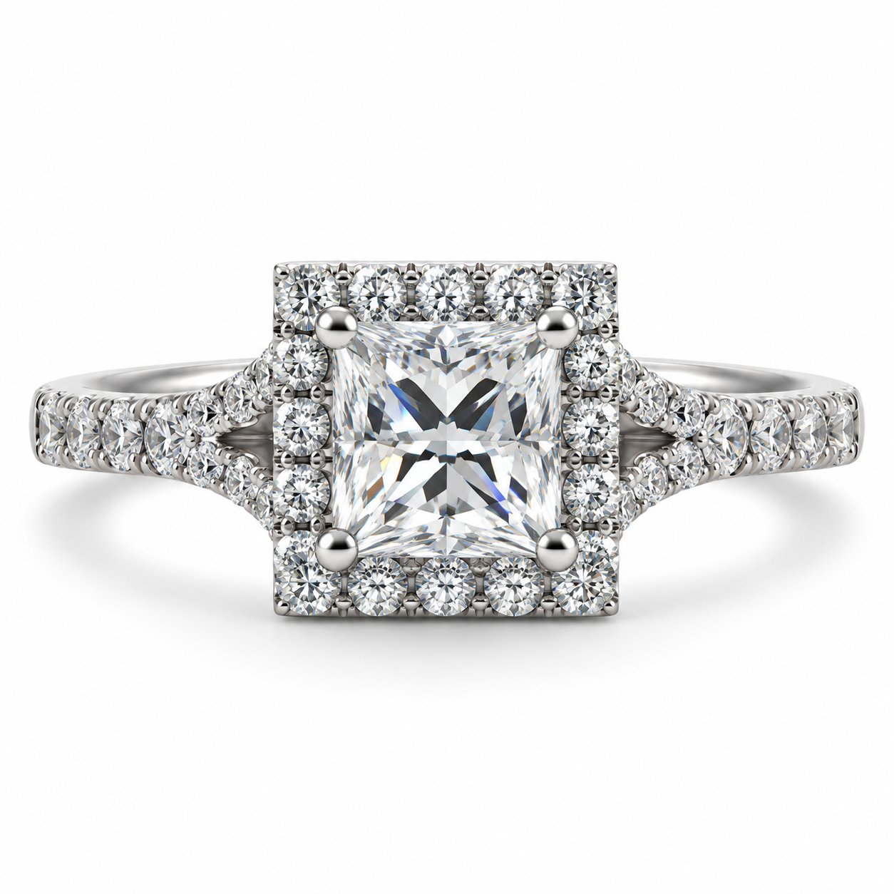 Platinum Princess and Brilliant Cut Diamond Engagement Ring