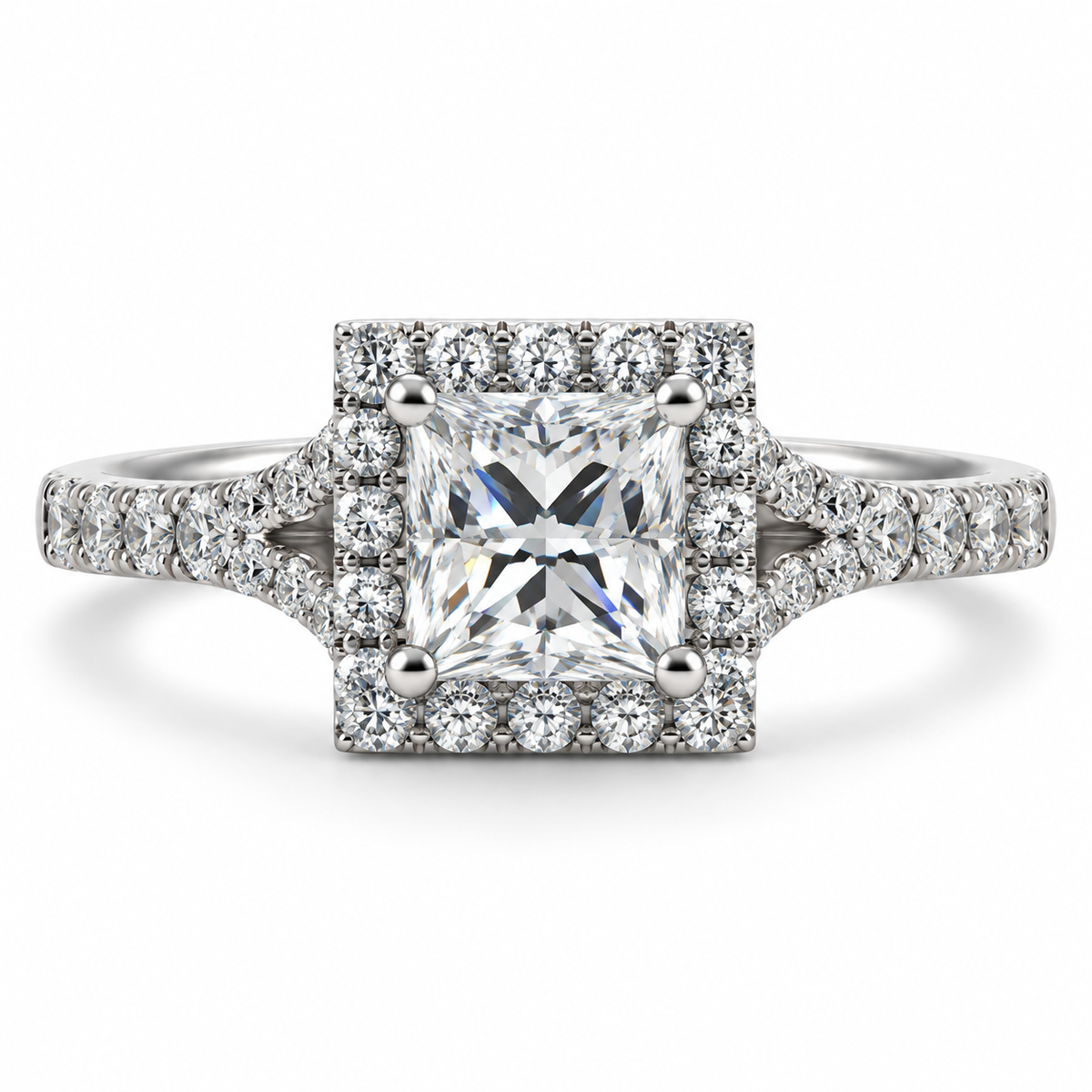 Platinum Princess and Brilliant Cut Diamond Engagement Ring