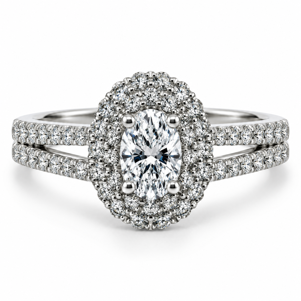 Platinum Oval Double Halo Diamond Engagement Ring