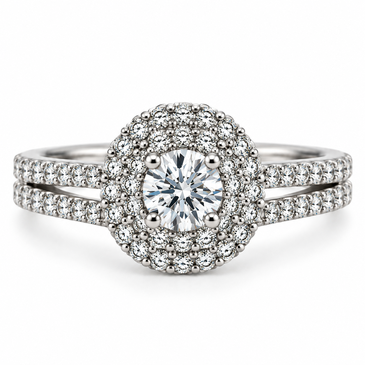 18kt Double Halo Diamond Engagement Ring