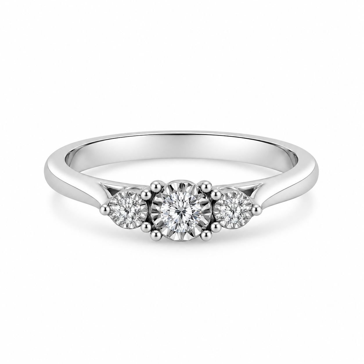 9kt Three Stone Diamond Illusion Set Engagement Ring