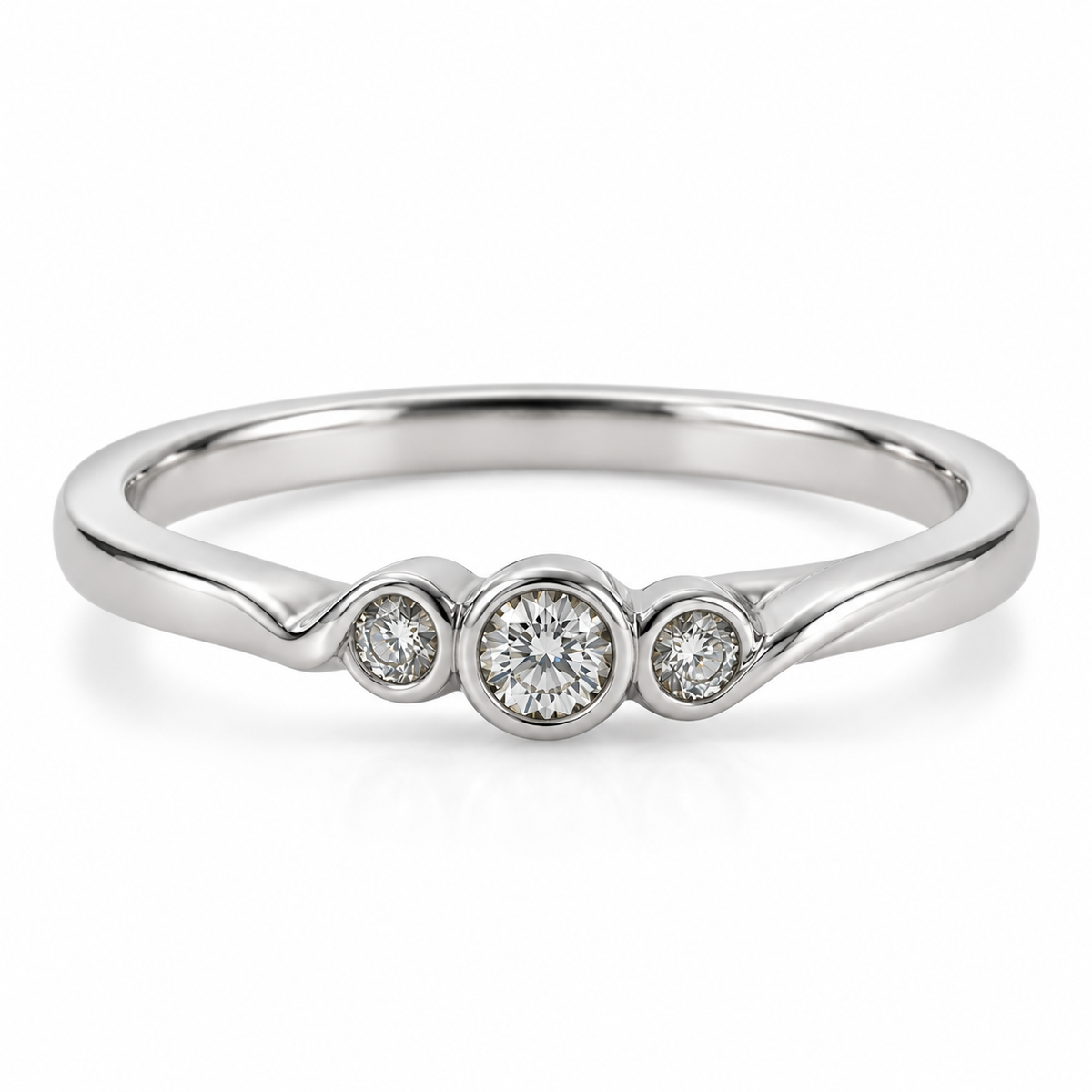 9kt Three Stone Diamond Rubover Engagement Ring