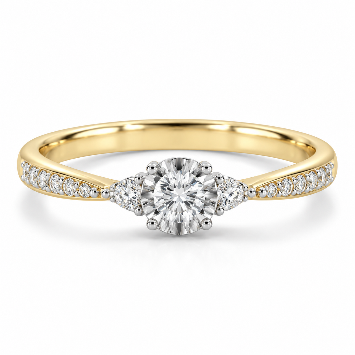 9kt Illustion Set Three Stone Diamond Engagement Ring
