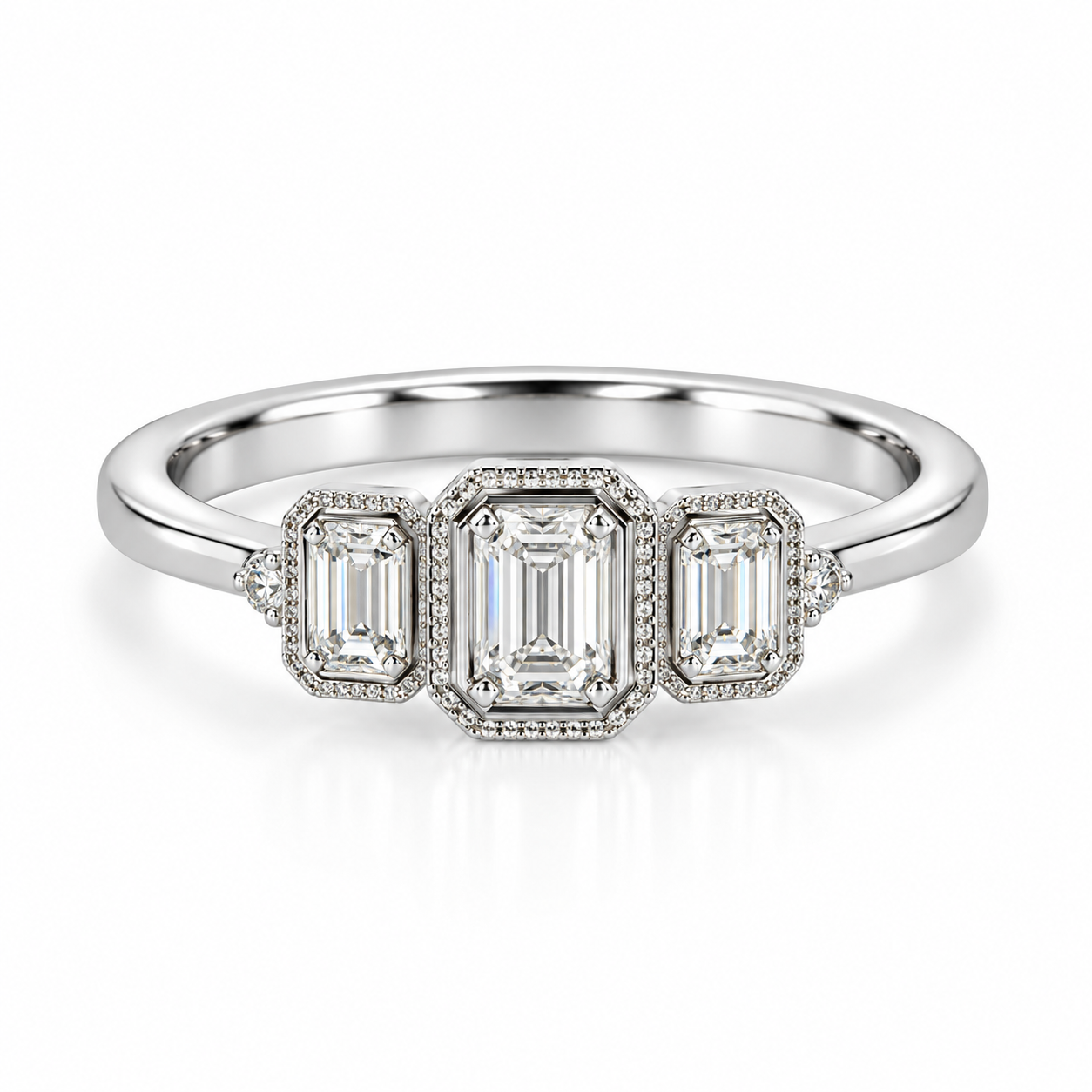 18kt Diamond Emerald Cut Three Stone Engagement Ring