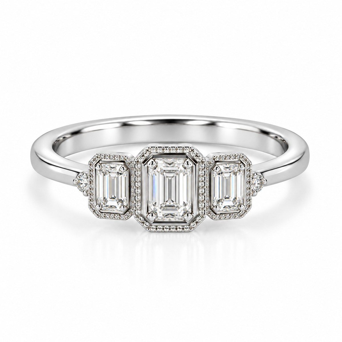 18kt Diamond Emerald Cut Three Stone Engagement Ring