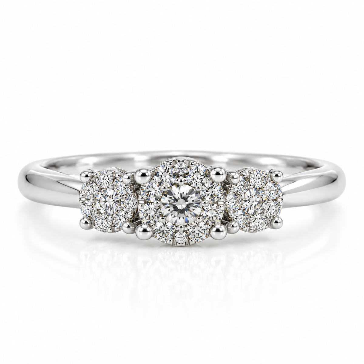 9kt Brilliant Cut Three Stone Starburst Engagement Ring