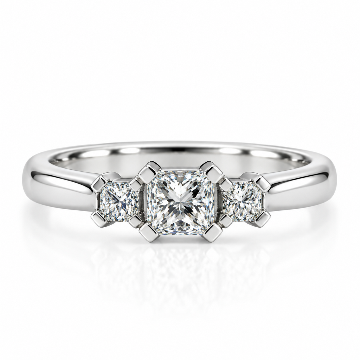 Platinum Princess Cut Three Stone Diamond Engagement Ring