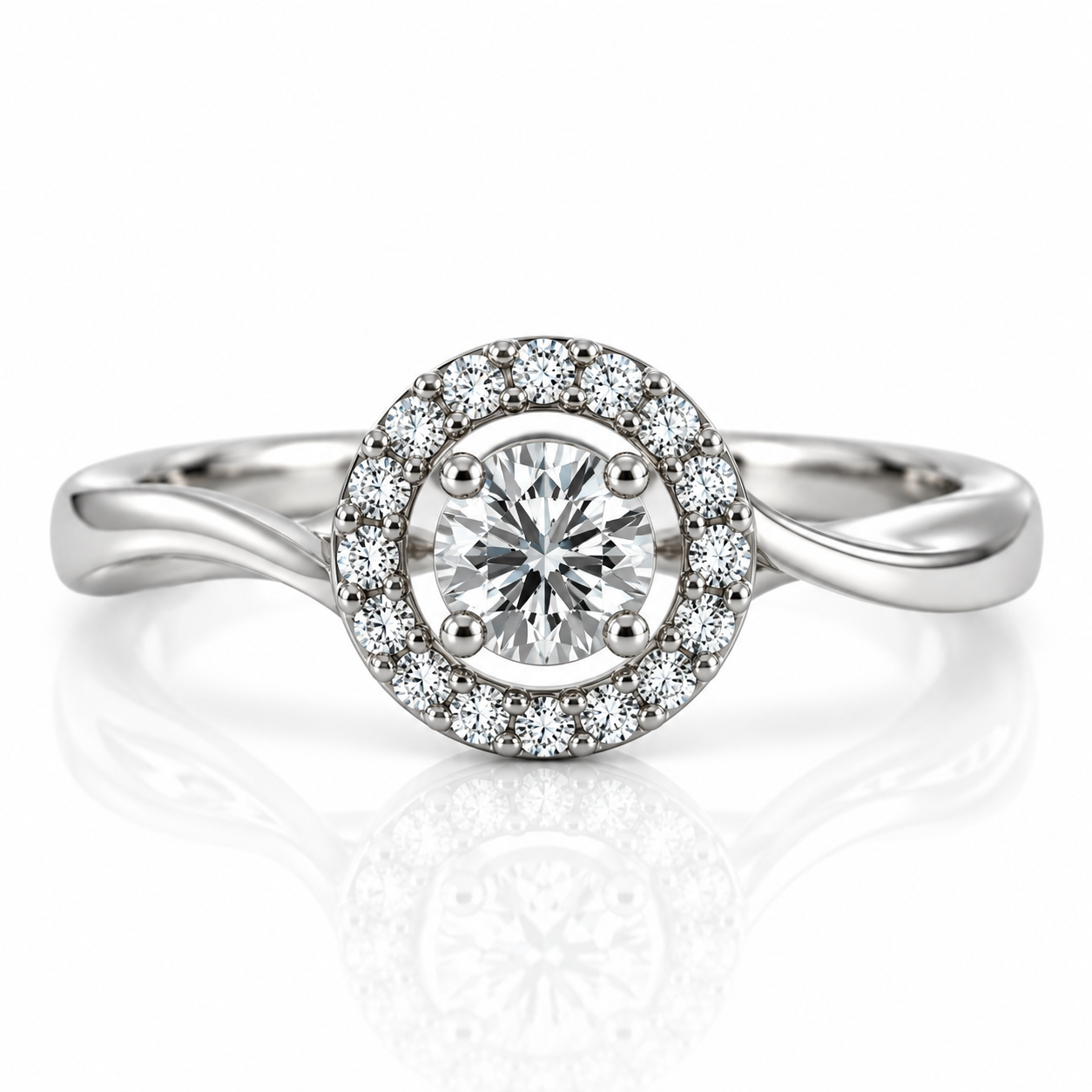 9kt White Gold Diamond Halo Engagement Ring