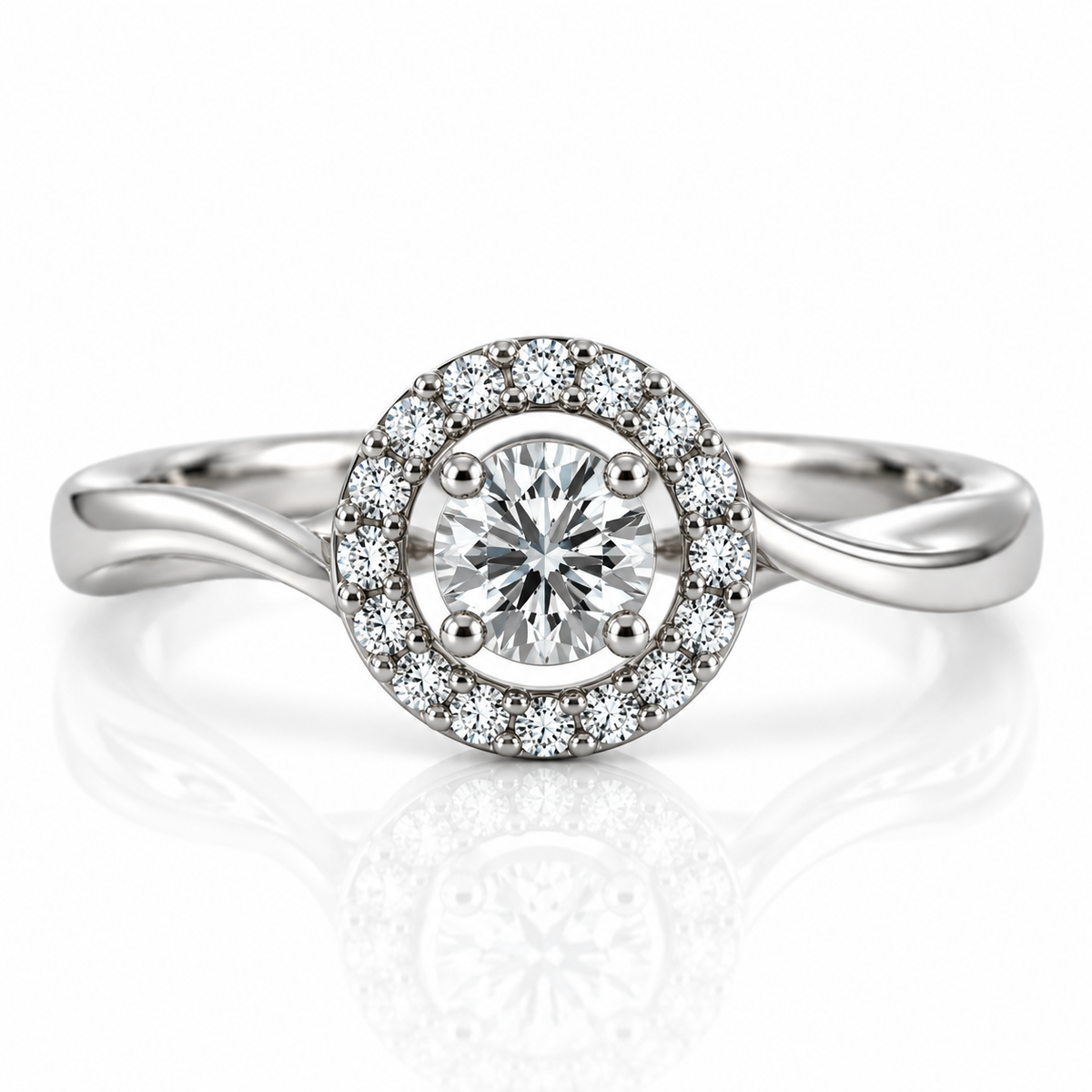 9kt White Gold Diamond Halo Engagement Ring