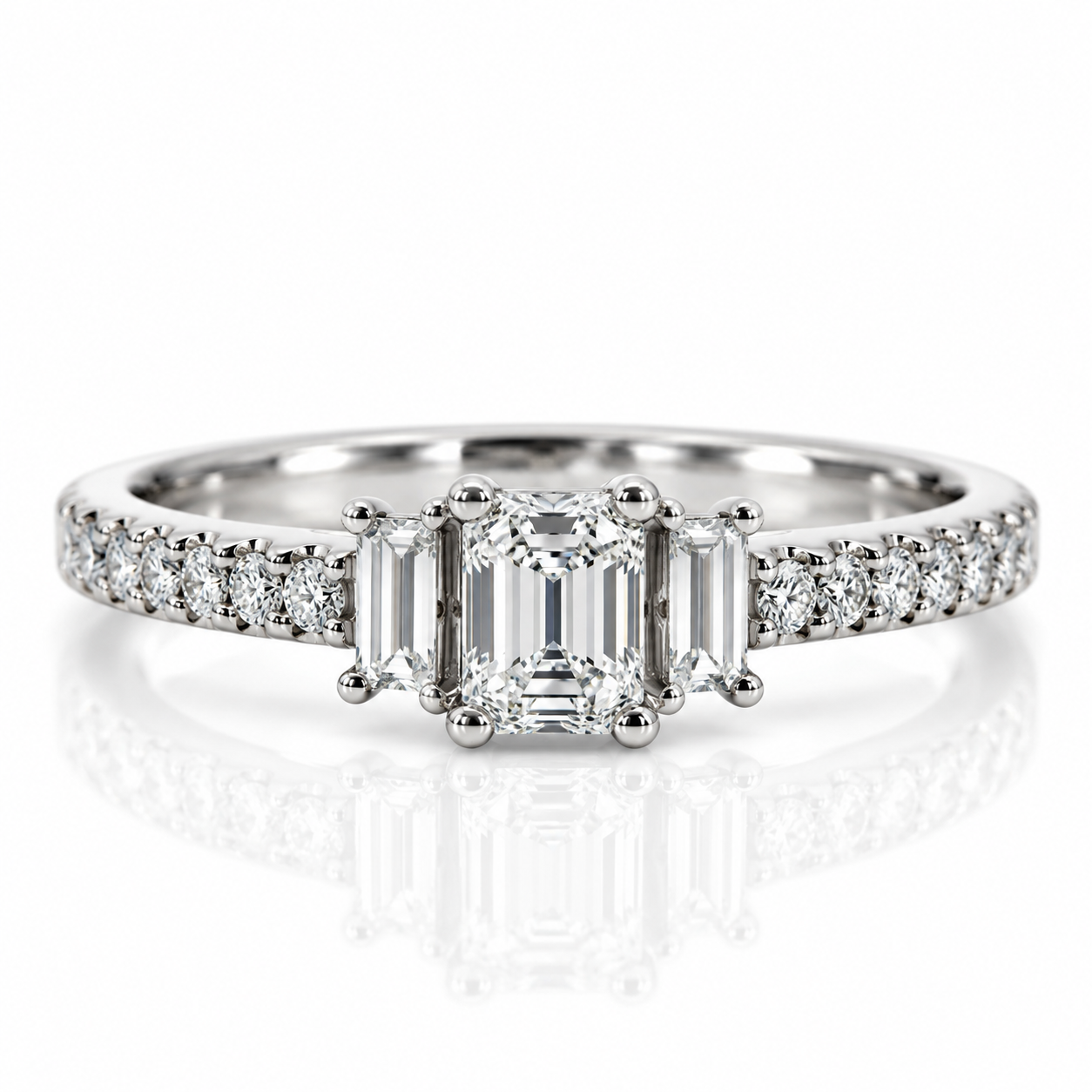 18kt Emerald and Brilliant Cut Diamond Halo Engagement Ring