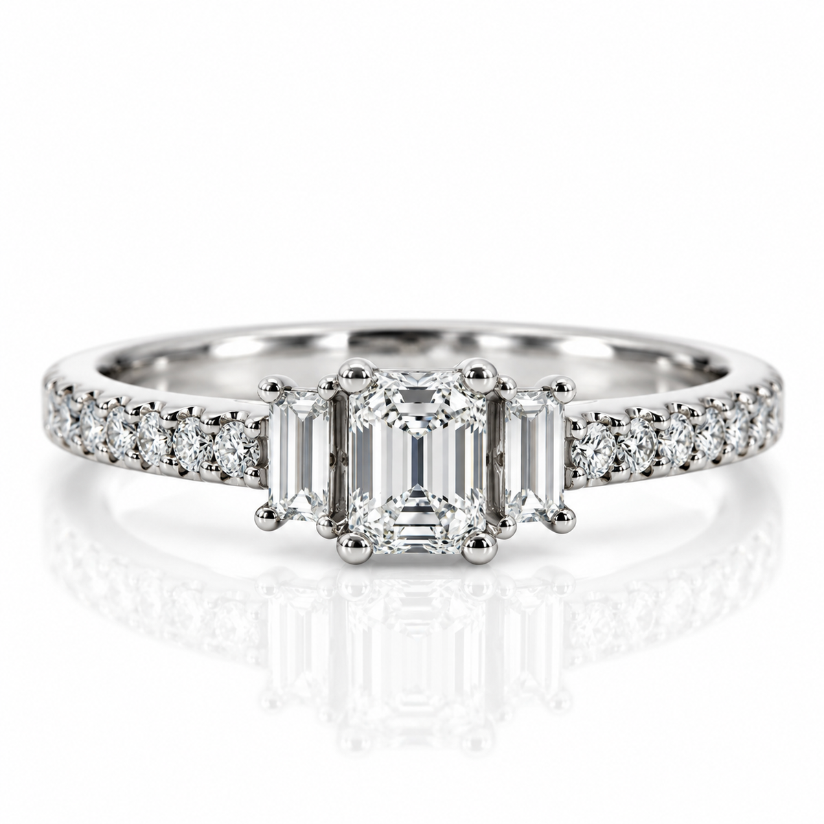 18kt Emerald and Brilliant Cut Diamond Halo Engagement Ring
