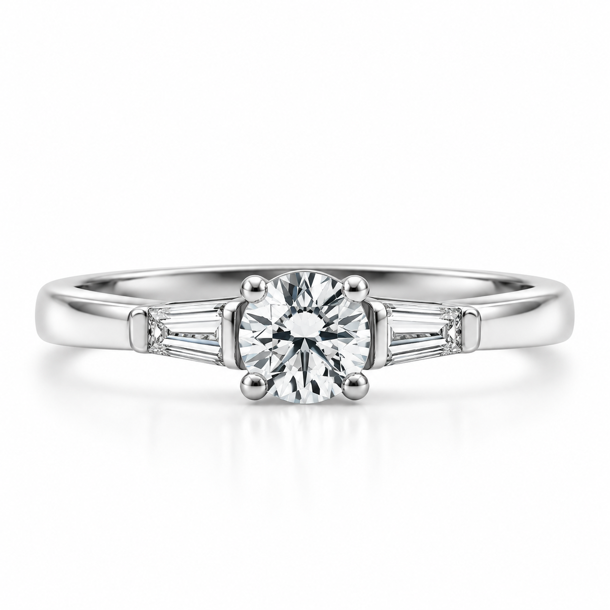 Platinum Brilliant and Baguette Cut Diamond Engagement Ring