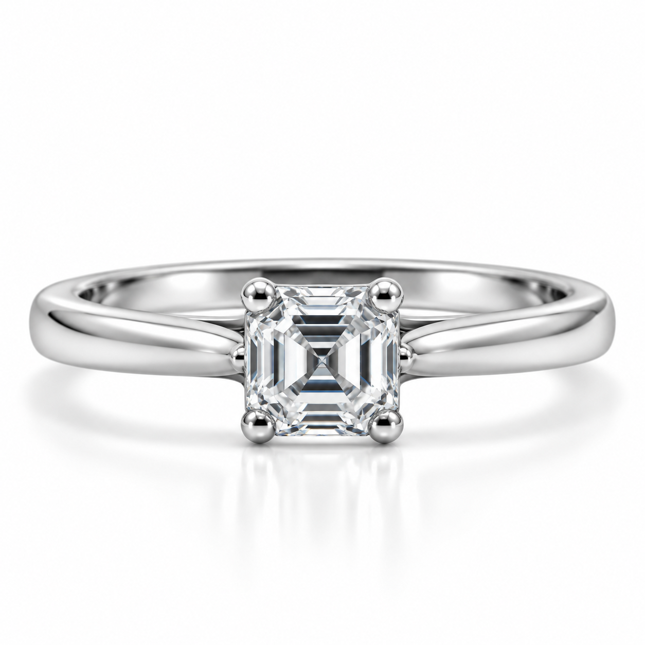 Platinum Asher Cut Solitaire Diamond Engagement Ring