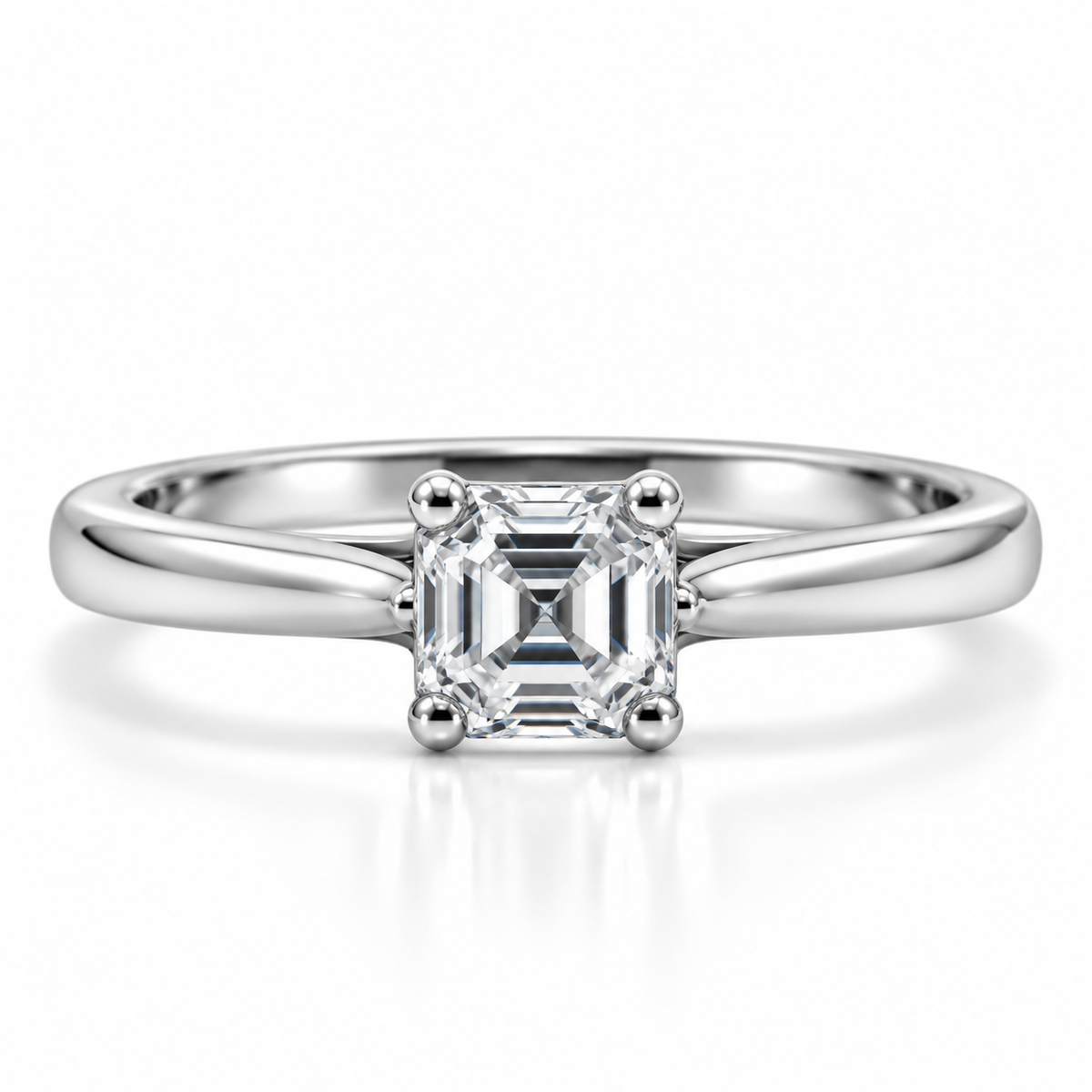 Platinum Asher Cut Solitaire Diamond Engagement Ring