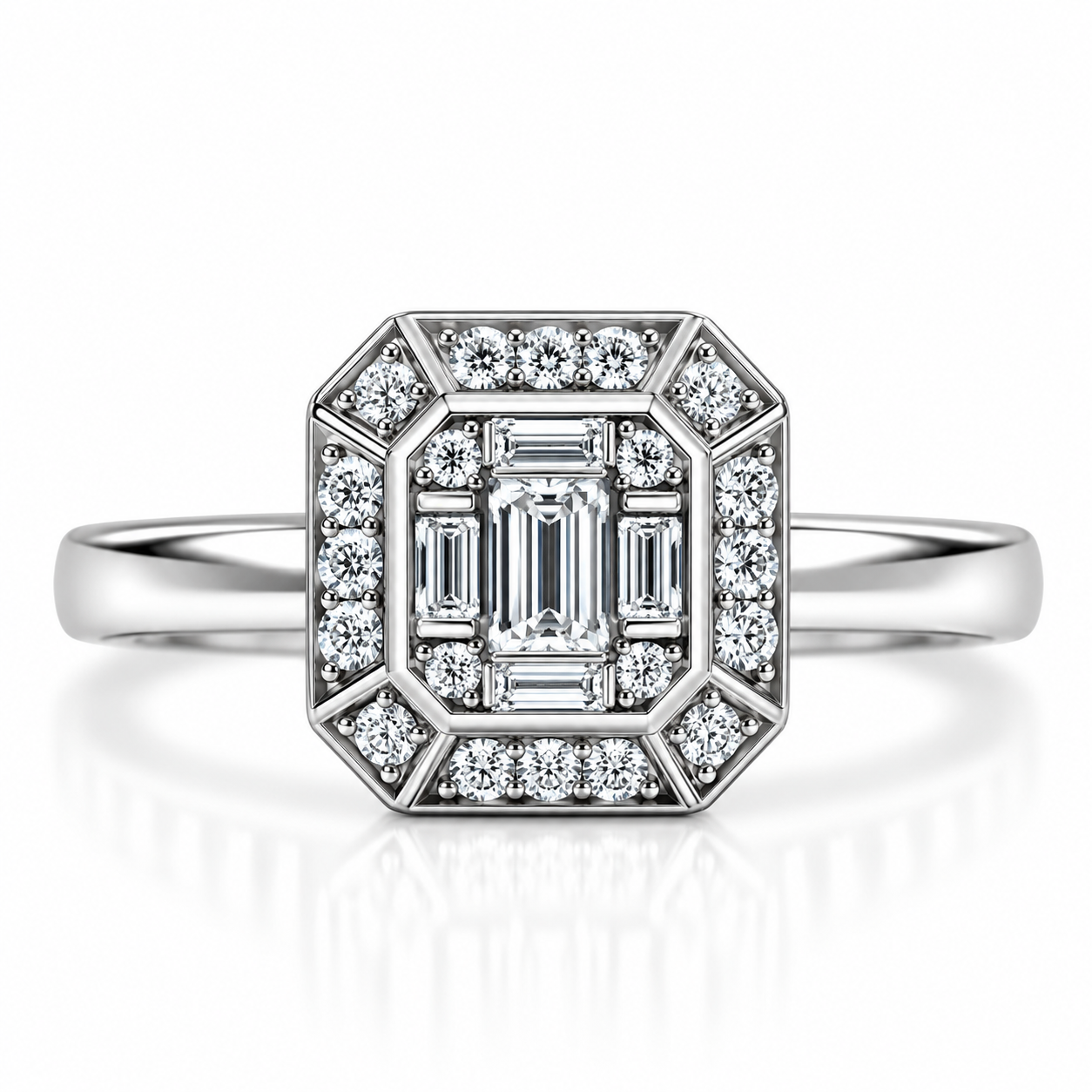 9kt Emerald and Brilliant Cut Diamond Engagement Ring