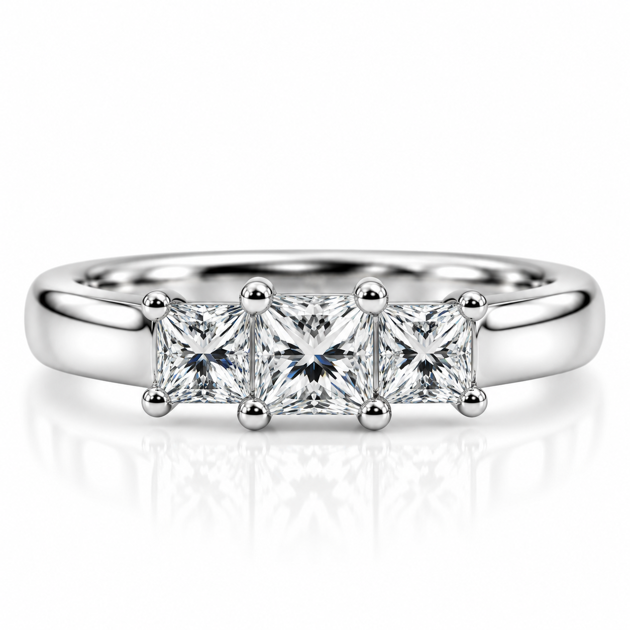 Princess Cut Three Stone Platinum Diamond Engagement Ring