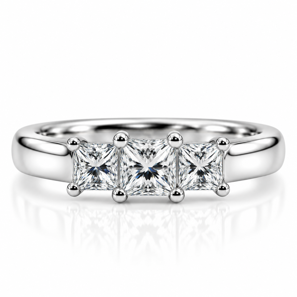 Princess Cut Three Stone Platinum Diamond Engagement Ring