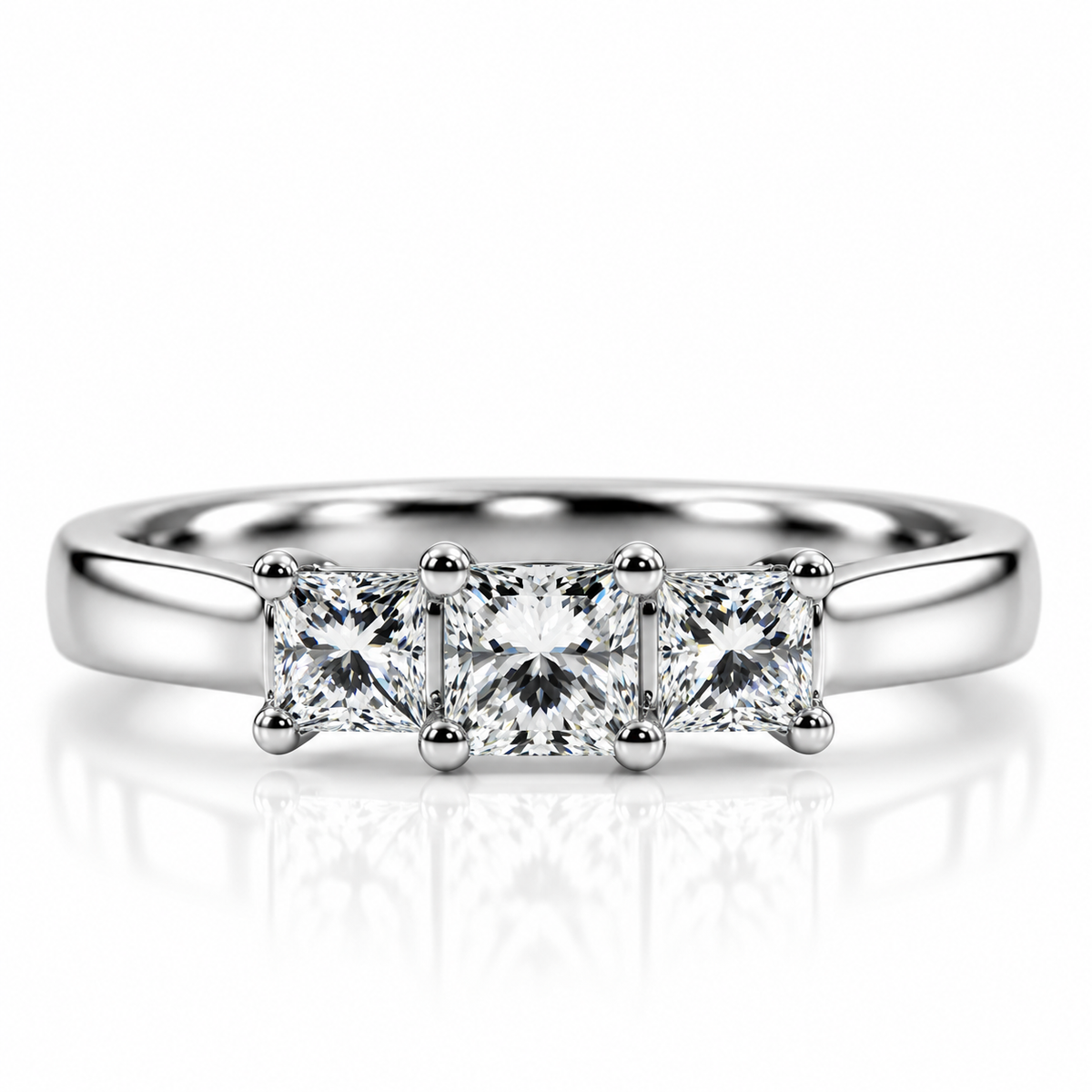 Platinum Princess Cut Three Stone Diamond Engagement Ring