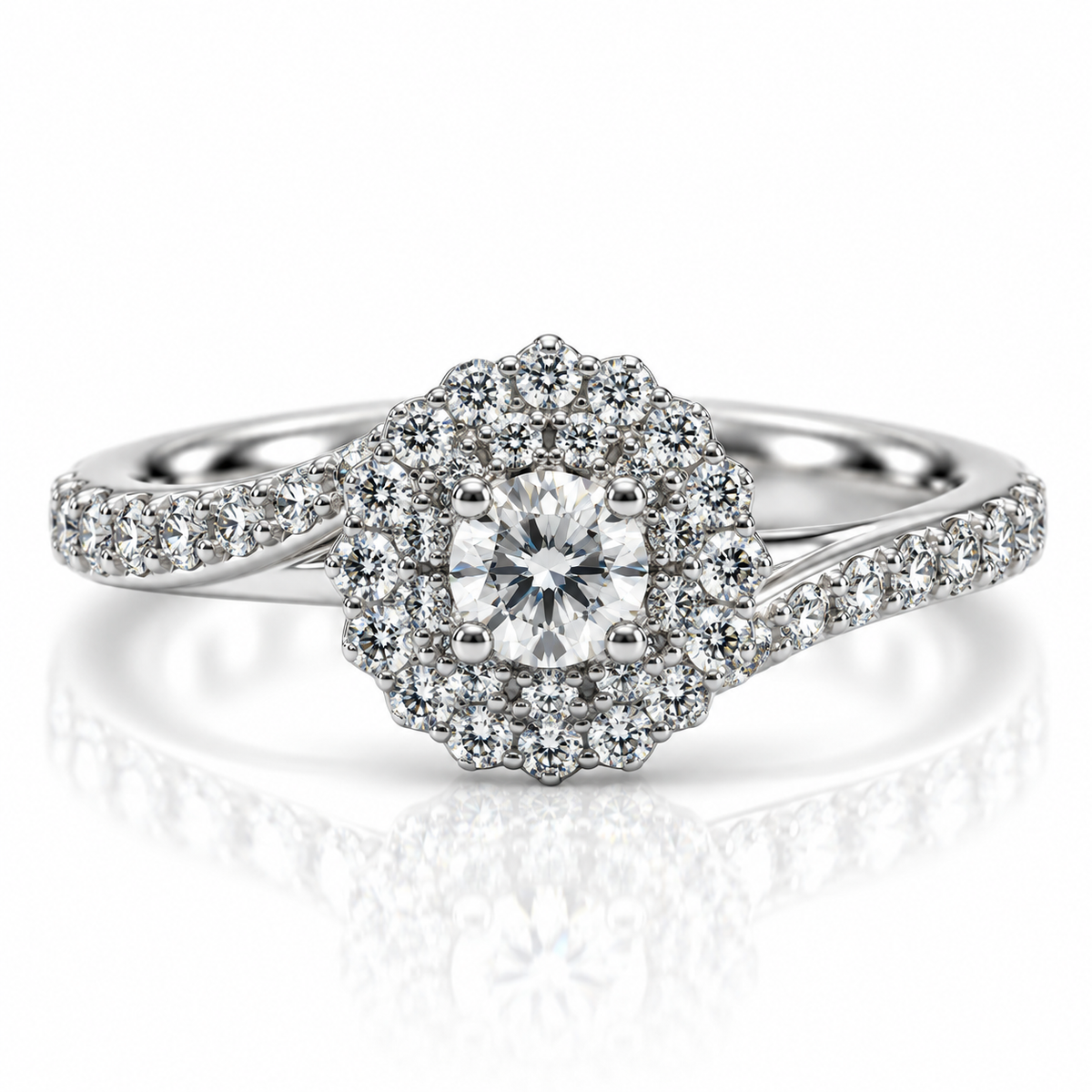 18kt Diamond Halo Twist Engagement Ring