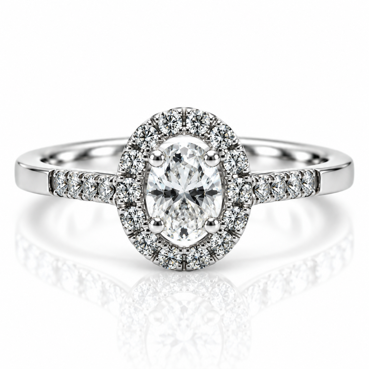 Platinum Oval Halo Diamond Engagement Ring